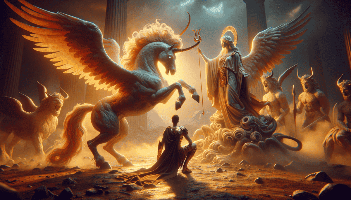 Bellerophon and the Chimera: Soaring on Pegasus to Battle Mythical Beasts 1 Image Description