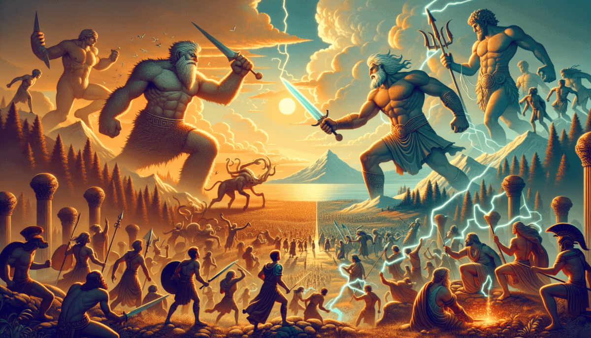 The Dawn of the Olympian Gods: Mighty Titans Clash with Zeus for Power 3 Image Description