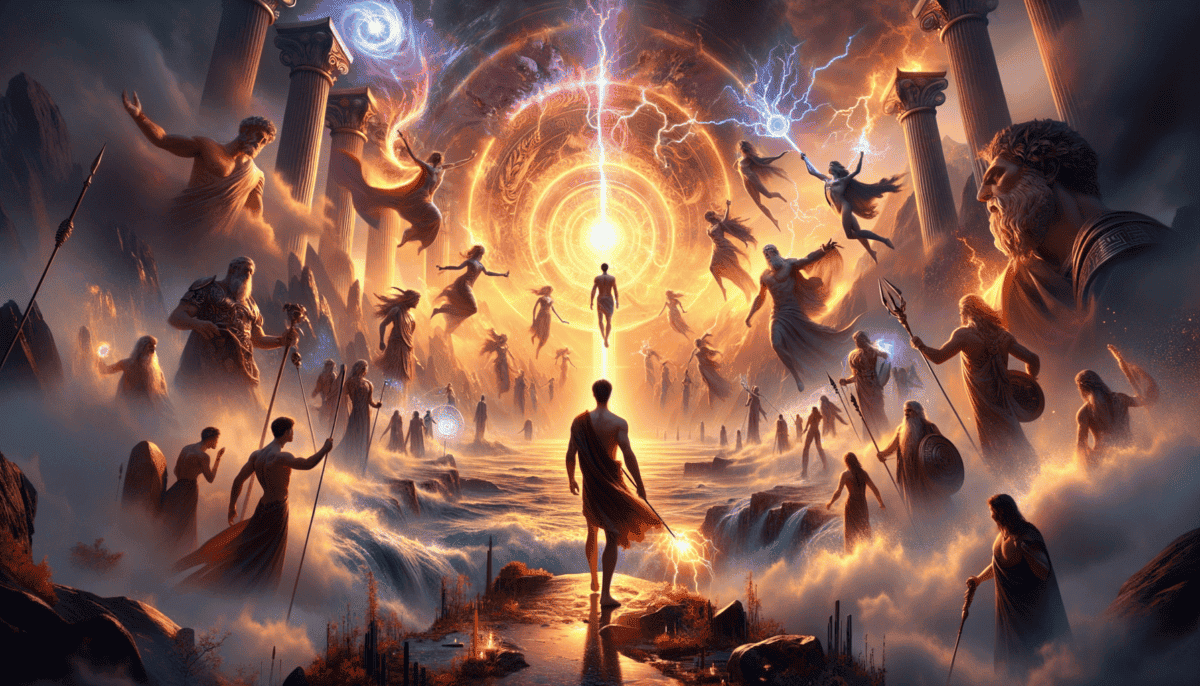 The Dawn of the Olympian Gods: Mighty Titans Clash with Zeus for Power 1 Image Description