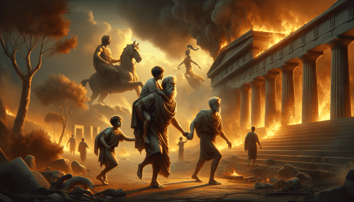 Aeneas Escapes Troy: The Legendary Journey to Found Rome 1 Image Description
