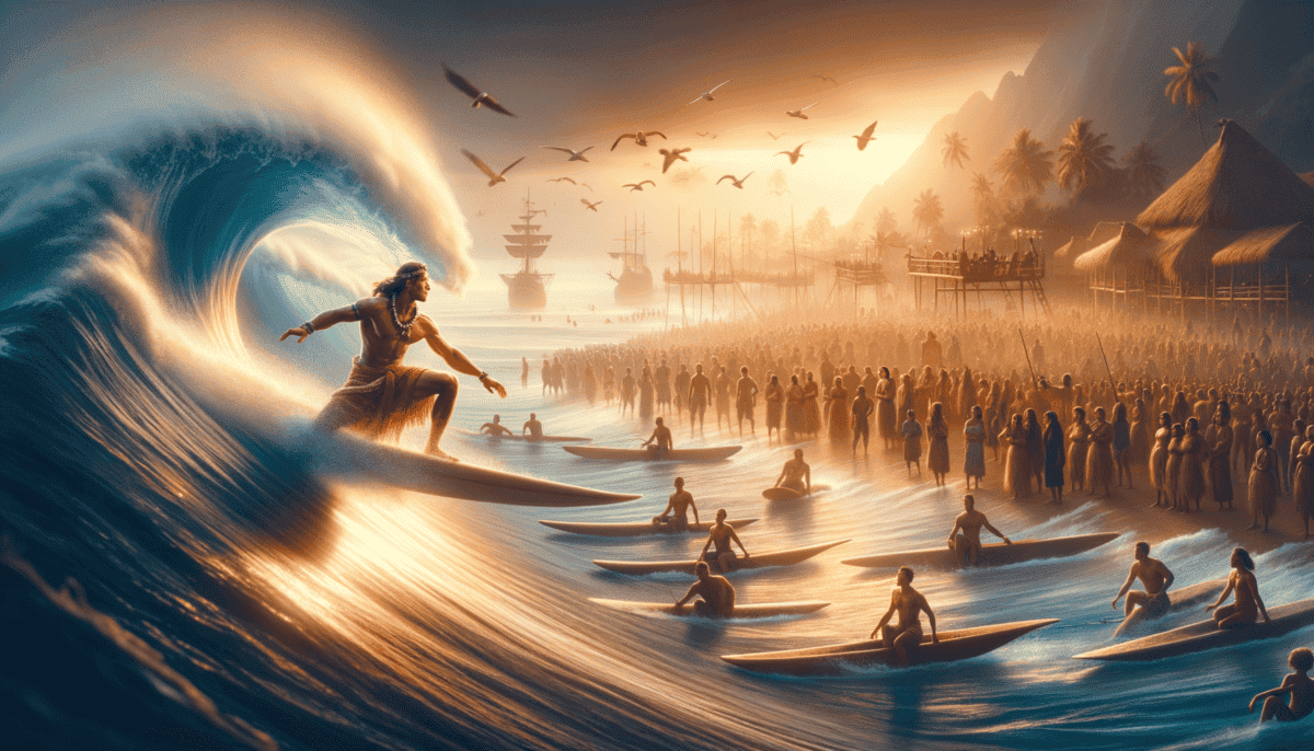 Surfing Through Time: The Ancient Art of Riding the Waves 3 Image Description
