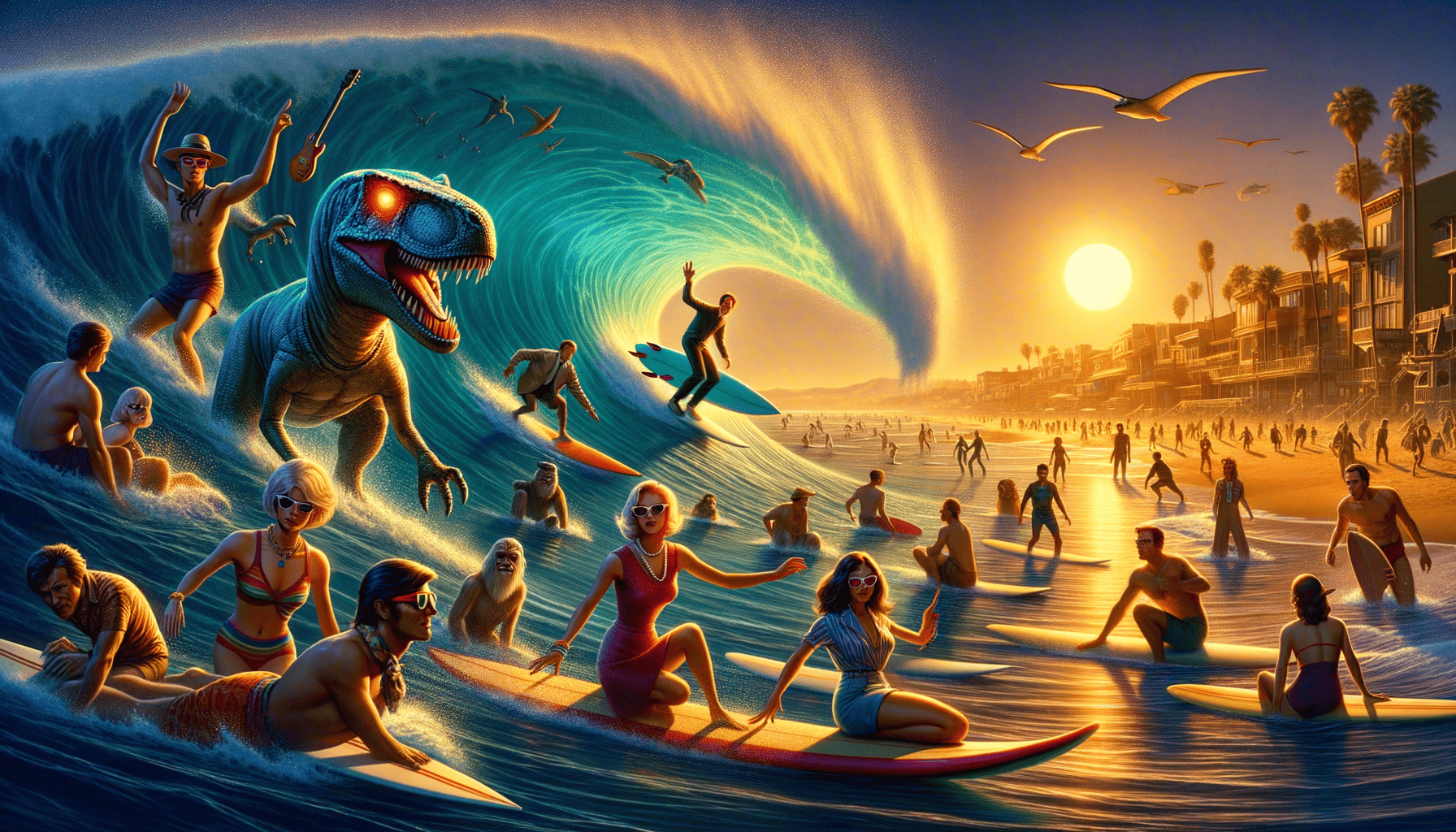 California Waves and Diamond Days: Axel's Quest to Save Surf City with a Talking Dolphin and Sunglass-Wearing T-Rex 1 Image Description