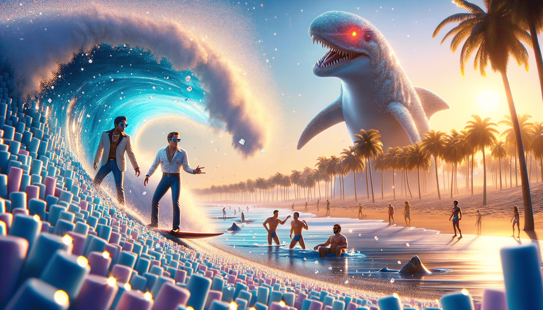 California Waves and Diamond Days: Axel's Quest to Save Surf City with a Talking Dolphin and Sunglass-Wearing T-Rex 2 Image Description