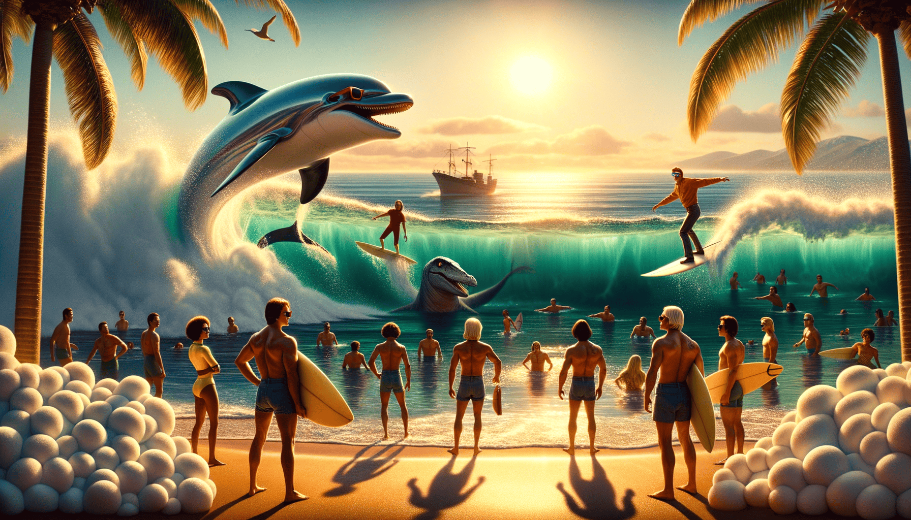 California Waves and Diamond Days: Axel's Quest to Save Surf City with a Talking Dolphin and Sunglass-Wearing T-Rex 3 Image Description