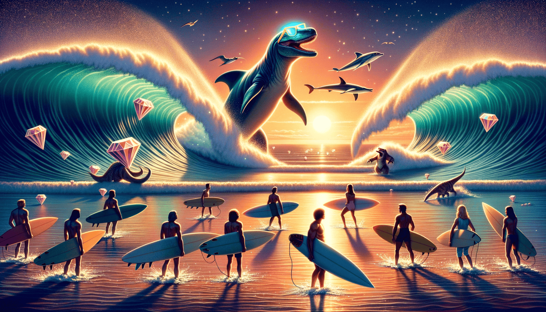 California Waves and Diamond Days: Axel's Quest to Save Surf City with a Talking Dolphin and Sunglass-Wearing T-Rex 4 Image Description